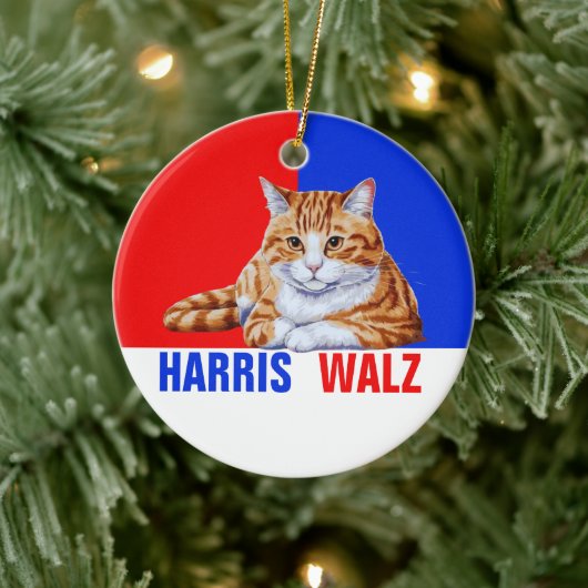 Harris Walz 2024 offensichtlich Cat Red Blue Keramik Ornament (Baum)