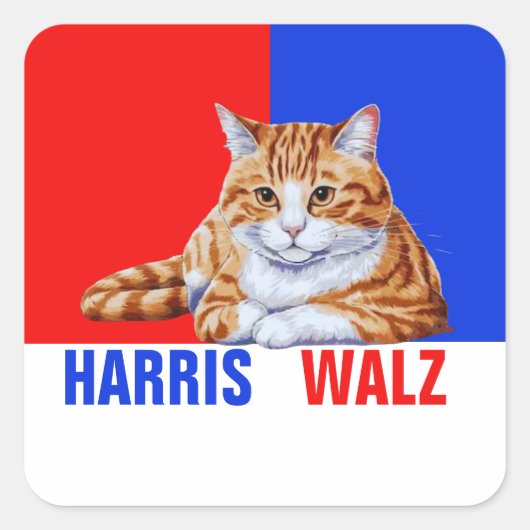 Harris Walz 2024 offensichtlich Cat Red Blue Quadratischer Aufkleber (Vorderseite)