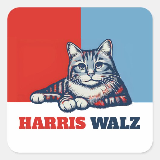 Harris Walz 2024 offensichtlich Katze Quadratischer Aufkleber (Vorderseite)