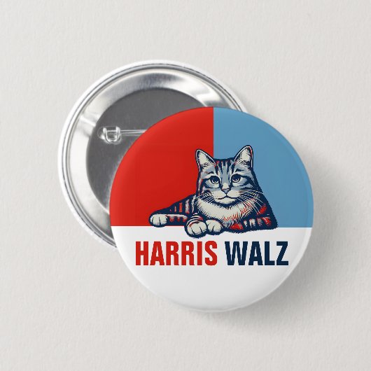 Harris Walz 2024 offensichtlich Red Blue Cat Button (Vorne & Hinten)