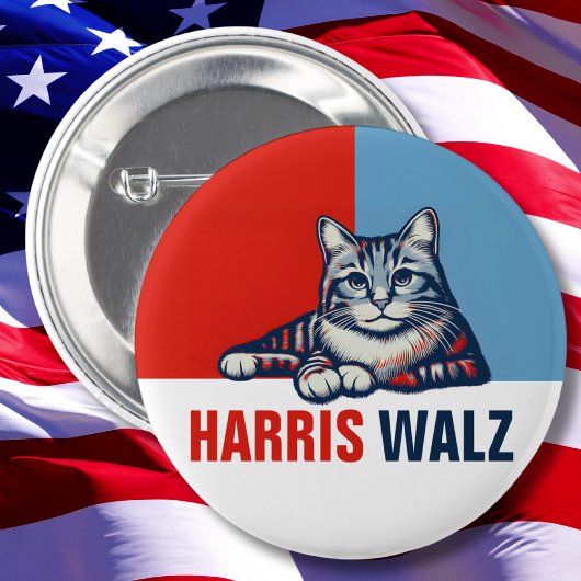 Harris Walz 2024 offensichtlich Red Blue Cat Button