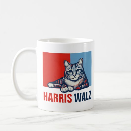 Harris Walz 2024 offensichtlich Red Blue Cat Kaffeetasse (Links)