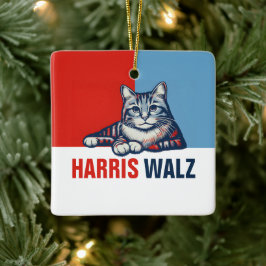 Harris Walz 2024 offensichtlich Red Blue Cat Keramikornament
