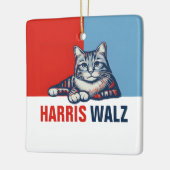 Harris Walz 2024 offensichtlich Red Blue Cat Keramikornament (Links)