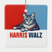 Harris Walz 2024 offensichtlich Red Blue Cat Keramikornament (Rückseite)