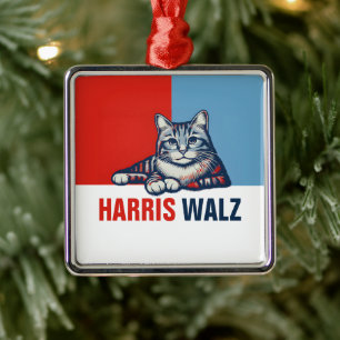 Harris Walz 2024 offensichtlich Red Blue Cat Ornament Aus Metall