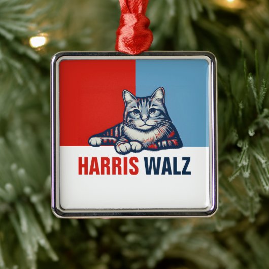 Harris Walz 2024 offensichtlich Red Blue Cat Ornament Aus Metall (Baum)