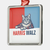 Harris Walz 2024 offensichtlich Red Blue Cat Ornament Aus Metall (Links)