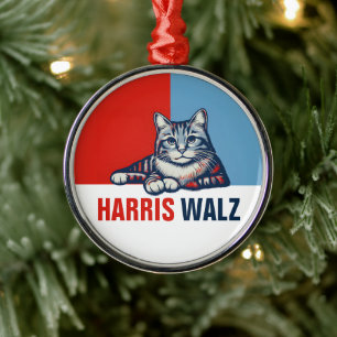 Harris Walz 2024 offensichtlich Red Blue Cat Ornament Aus Metall