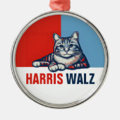 Harris Walz 2024 offensichtlich Red Blue Cat Ornament Aus Metall (Vorne)