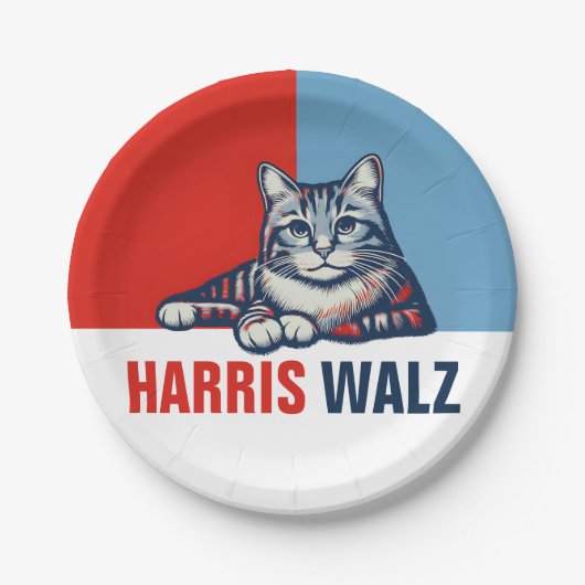 Harris Walz 2024 offensichtlich Red Blue Cat Pappteller (Vorderseite)