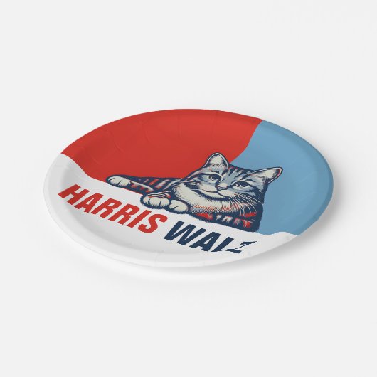 Harris Walz 2024 offensichtlich Red Blue Cat Pappteller (Schrägansicht)