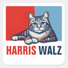 Harris Walz 2024 offensichtlich Red Blue Cat Quadratischer Aufkleber