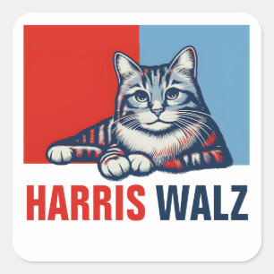 Harris Walz 2024 offensichtlich Red Blue Cat Quadratischer Aufkleber