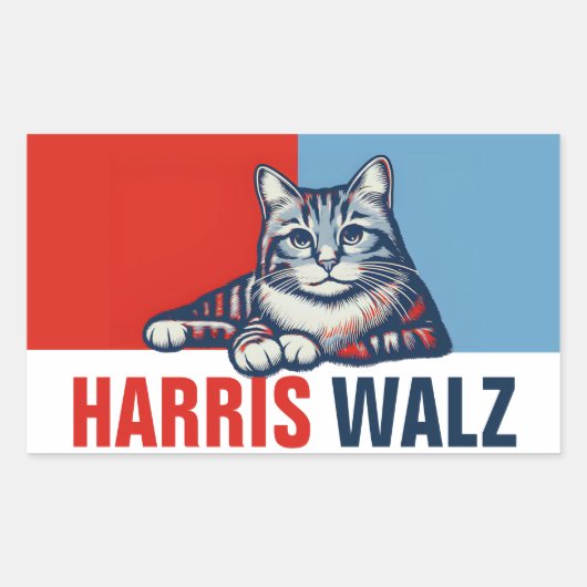 Harris Walz 2024 offensichtlich Red Blue Cat Rechteckiger Aufkleber (Vorderseite)