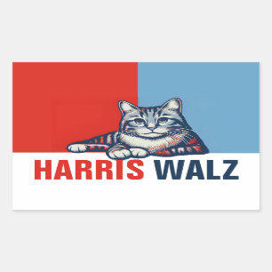 Harris Walz 2024 offensichtlich Red Blue Cat Rechteckiger Aufkleber