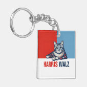 Harris Walz 2024 offensichtlich Red Blue Cat Schlüsselanhänger (Vorderseite links)