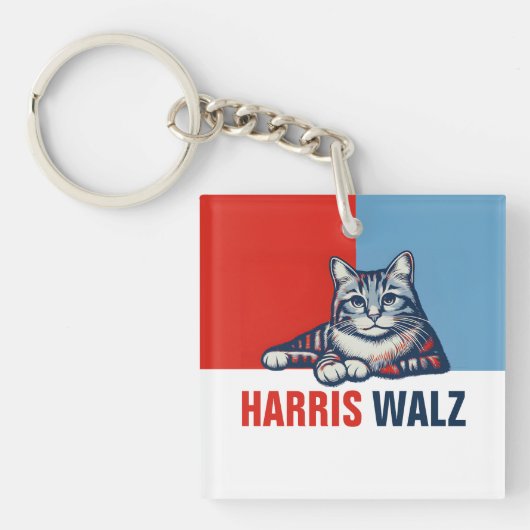 Harris Walz 2024 offensichtlich Red Blue Cat Schlüsselanhänger (Vorderseite)