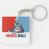 Harris Walz 2024 offensichtlich Red Blue Cat Schlüsselanhänger (Rückseite)