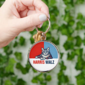 Harris Walz 2024 offensichtlich Red Blue Cat Schlüsselanhänger (Hand)