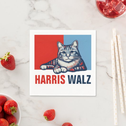 Harris Walz 2024 offensichtlich Red Blue Cat Serviette (Beispiel)