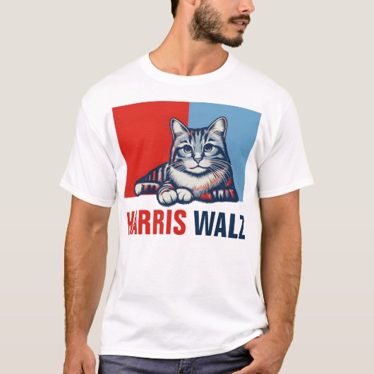 Harris Walz 2024 offensichtlich Red Blue Cat T-Shirt (Vorderseite)