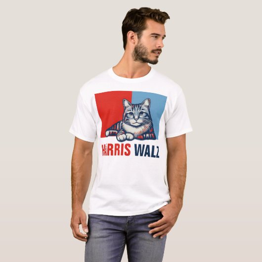 Harris Walz 2024 offensichtlich Red Blue Cat T-Shirt (Vorne ganz)