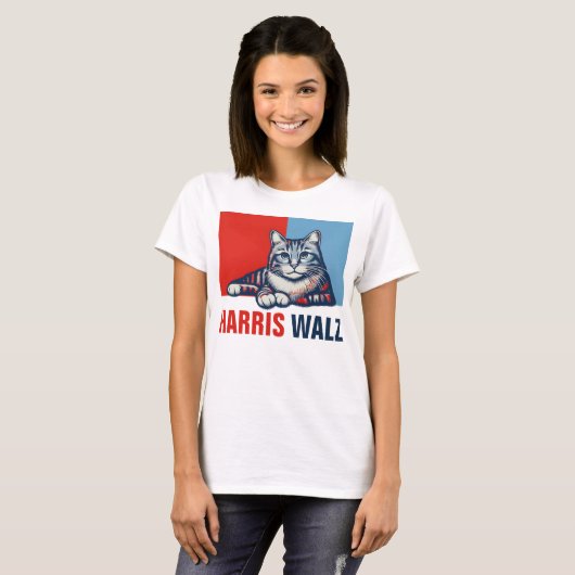 Harris Walz 2024 offensichtlich Red Blue Cat T-Shirt (Vorne ganz)