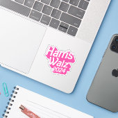 Harris Walz 2024 Pink Aufkleber (Laptop mit iPhone)