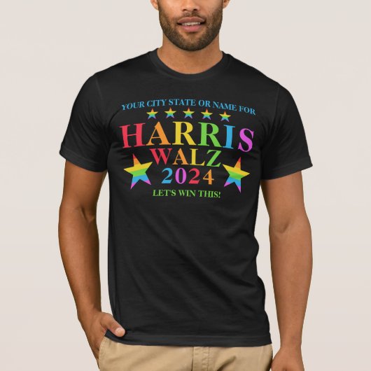 Harris Walz 2024 Pride Rainbow Stars Cool T-Shirt (Vorderseite)