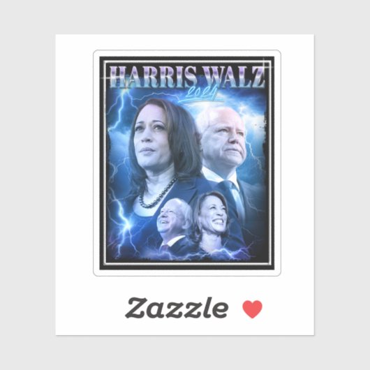Harris Walz 2024 Retro 90er Stil Aufkleber (Blatt)