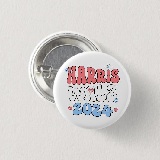 Harris Walz 2024 Retro Hippie Style Button (Vorne & Hinten)