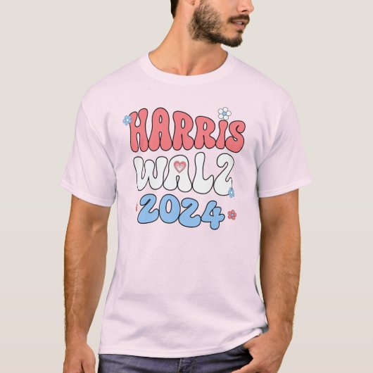 Harris Walz 2024 Retro Hippie Style T-Shirt (Vorderseite)
