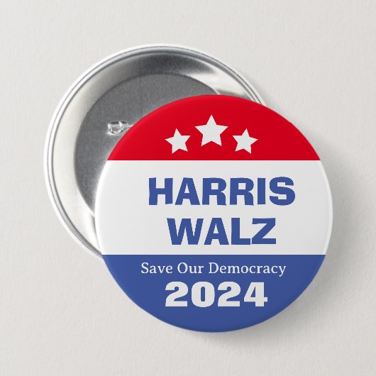 Harris Walz 2024 Rettete unsere Demokratie Button (Vorne & Hinten)