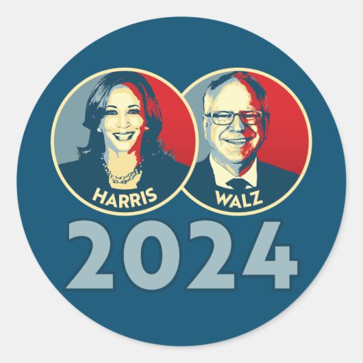 Harris Walz 2024 Runder Aufkleber (Vorderseite)