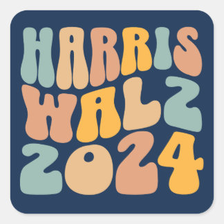 Harris Walz 2024 Trendige Wavy Boho Quadratischer Aufkleber