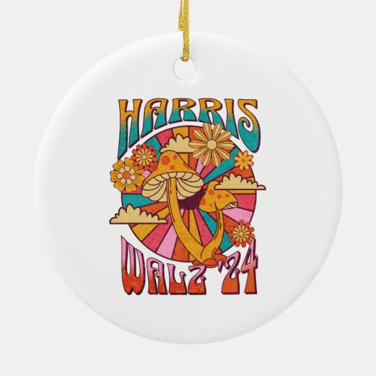 Harris Walz 2024 Trendy Boho Hippie Mushroom Keramik Ornament (Hinten)