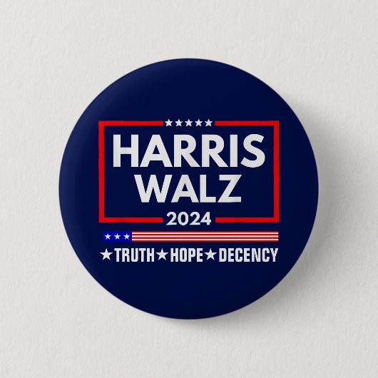 Harris Walz 2024: Truth Hope Decency Button (Vorderseite)