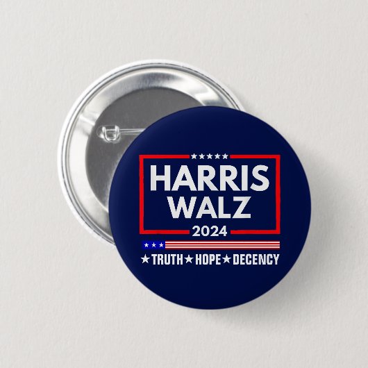 Harris Walz 2024: Truth Hope Decency Button (Vorne & Hinten)