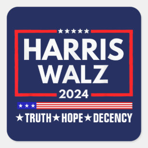 Harris Walz 2024: Truth Hope Decency Quadratischer Aufkleber