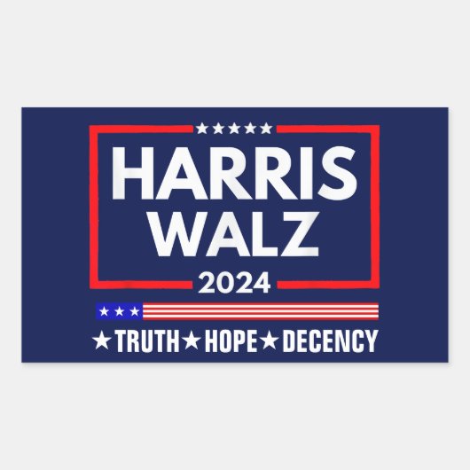 Harris Walz 2024: Truth Hope Decency Rechteckiger Aufkleber (Vorderseite)