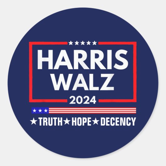 Harris Walz 2024: Truth Hope Decency Runder Aufkleber (Vorderseite)