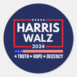 Harris Walz 2024: Truth Hope Decency Runder Aufkleber