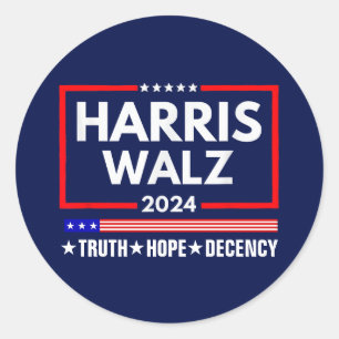 Harris Walz 2024: Truth Hope Decency Runder Aufkleber