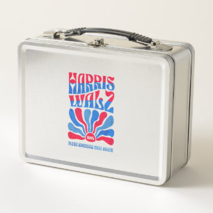 Harris Walz 2024 Vintag Boho Groovy Retro red Blu Metall Brotdose
