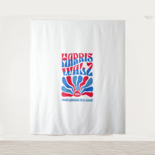 Harris Walz 2024 Vintag Boho Groovy Retro red Blu Wandteppich