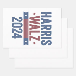 Harris Walz 2024 Wahl Kamala Tim Waltz Amerika Geschenkpapier Set