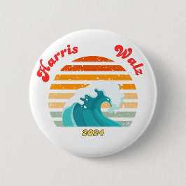 Harris Walz 2024 Wahl Retro Blue Wave Button