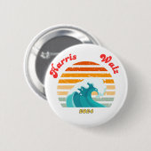 Harris Walz 2024 Wahl Retro Blue Wave Button (Vorne & Hinten)