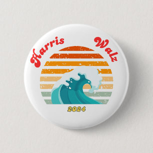 Harris Walz 2024 Wahl Retro Blue Wave Button